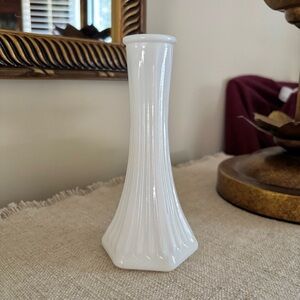 Vintage EO Brody Milk Glass Bud Vase Ribbed White 6” MCM